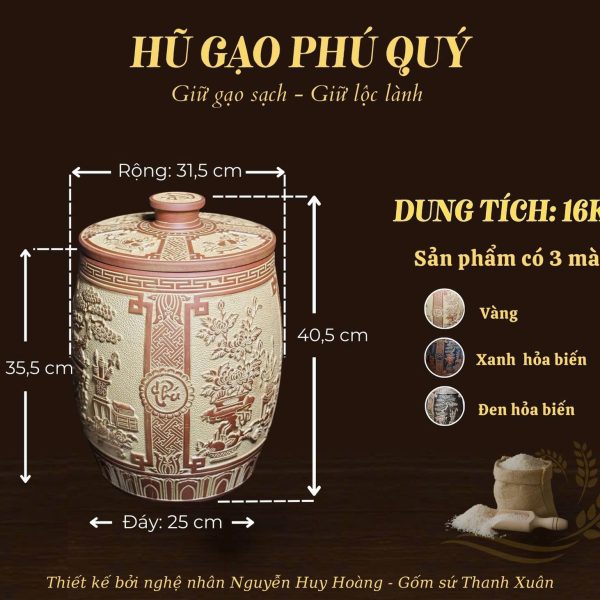 Hũ gạo phú quý 16kg